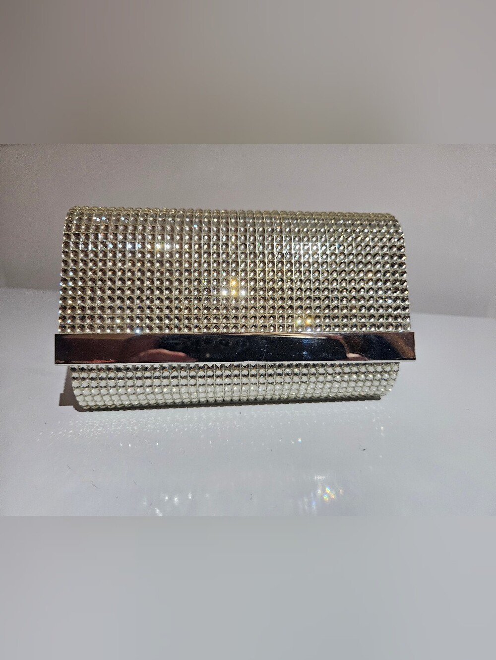 Silver & Rhinestone Evening Bag Purse Clutch